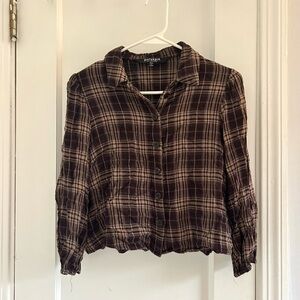 Disturbia Brown & Cream Plaid Button-Down Shirt